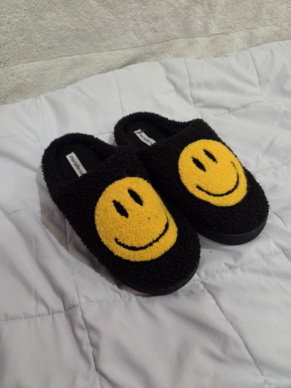 Black & Yellow Smiley Face Slippers